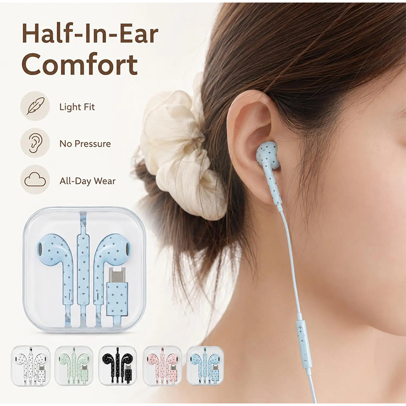 Type C Earphones Polka Dot Sta - Usb C Earphone ulasan dan harga